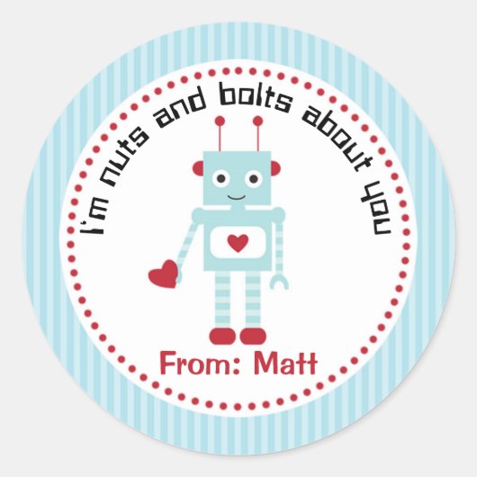 Stickers Garçon Valentine (Robot avec Coeurs) (Devant)