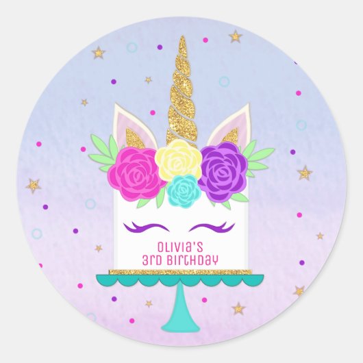Stickers Gâteau Unicorne Pink Purple Gold (Devant)