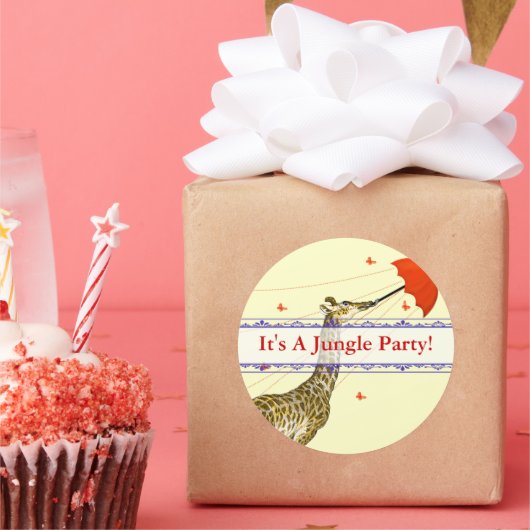 Stickers Giraffe Flying Whimsical Red Umbrella (Fête)