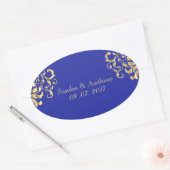 Stickers Gold et Blue Mariage damassé élégants (Enveloppe)