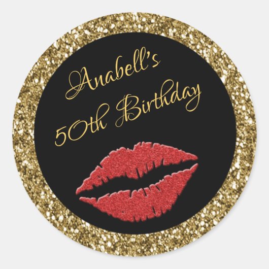 Stickers Golden Red Lips 50th Birthday (Devant)