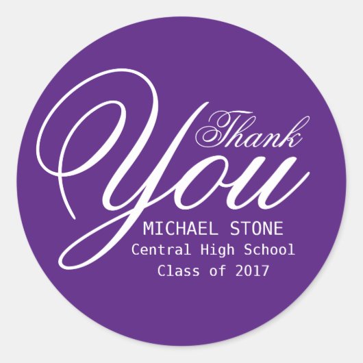 Stickers Graduation Merci blanc violet personnalis (Devant)