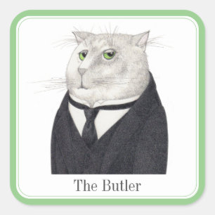 Stickers grand Carré BUTLER CAT + Texte