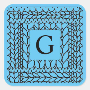 Stickers grand Carré KNIT PURL BLUE + Initiale