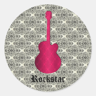 Stickers Guitare Rockstar Damask, Magenta