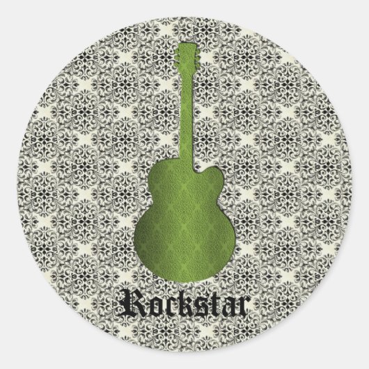 Stickers Guitare Rockstar Damask, Vert olive (Devant)