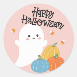 Stickers Halloween avec Fantôme rose et bonbon