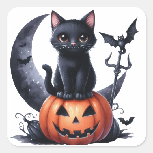 Stickers Halloween Chat Sorcières Noires (Devant)