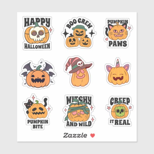 Stickers Halloween Citrouille éffrayant (Feuille)