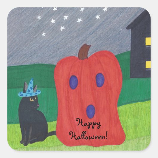 Stickers Halloween citrouille Ghost et Wizard Cat (Devant)
