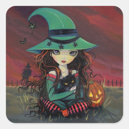 Stickers Halloween Little Witch et Chat Noir (Devant)