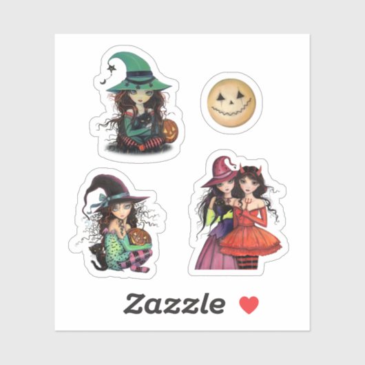 Stickers Halloween mignonette Devil sorcière lune (Feuille)