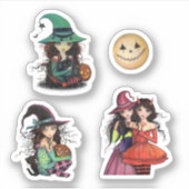Stickers Halloween mignonette Devil sorcière lune (Devant)