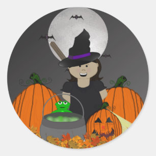 Stickers Halloween petite sorcière mignonne