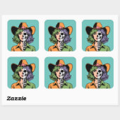 Stickers Halloween squelette cowgirl (Feuille)