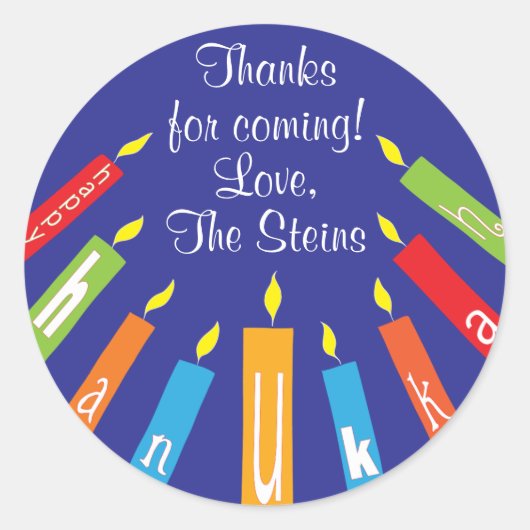 Stickers Hanoukka (1 1/2" ou 3") Bougies colorées (Devant)