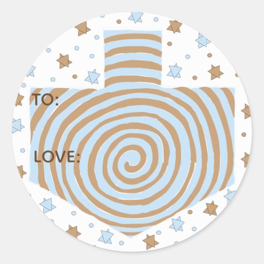 Stickers Hanoukka (1 1/2" ou 3")Dreidel/Blue/Brown (Devant)