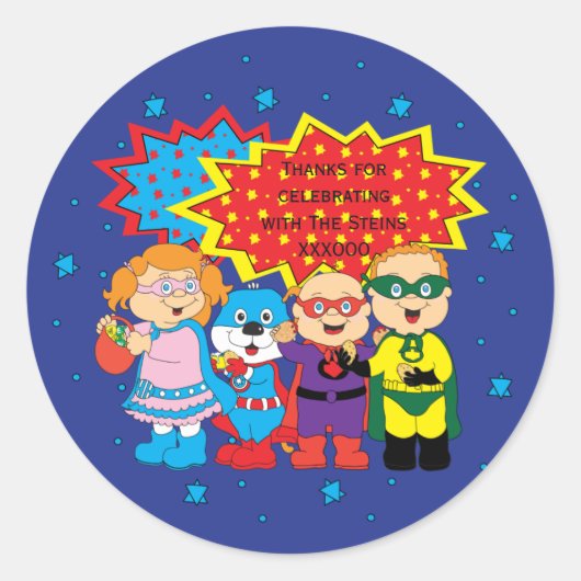 Stickers Hanoukka (1 1/2" ou 3") Super Heroes (Devant)