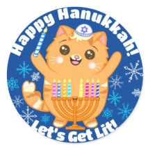 Stickers Hanoukka Cute Cat Menorah