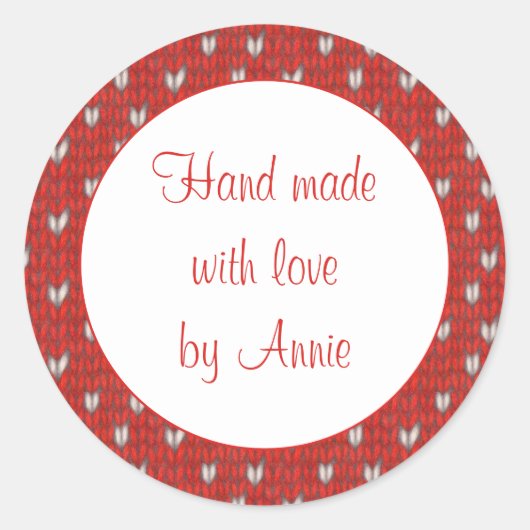 Stickers HEART KNIT 3" ronds "Hand Made" (Devant)