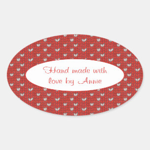 Stickers HEART KNIT Oval "Fabriqué main"