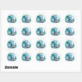 Stickers Hippo de surf mignon (Feuille)
