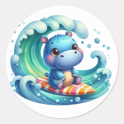 Stickers Hippo de surf mignon (Devant)