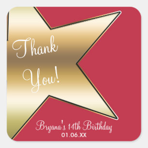 Stickers Hollywood Gold Star Red Birthday Party