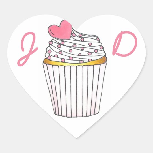 Stickers Inititalized Heart Love Cupcake (Devant)