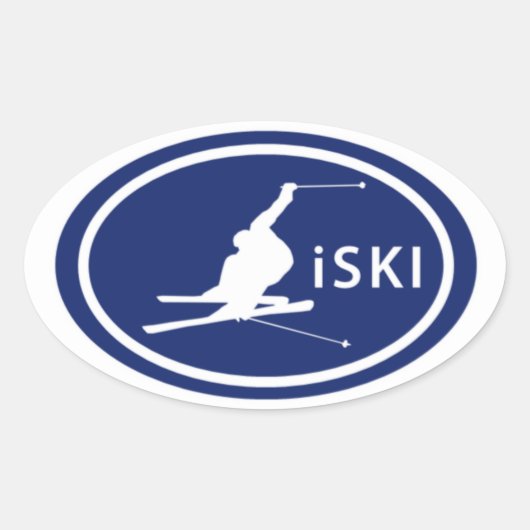 Stickers "iSKI" Oval Skier Mountain Tag (Devant)