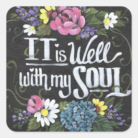 Stickers "It's Well" Carré Black Floral (Devant)