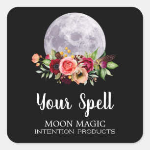 Stickers Jar Black Spell Avec Lune Et Fleurs