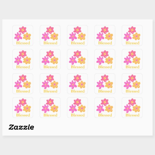Stickers Jaune-Fleur Bienheureux Rose (Feuille)