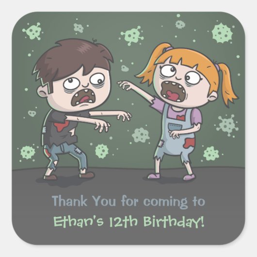 Stickers Jour d'Anniversaire Cute Zombie Enfants H (Devant)