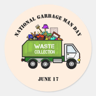 Stickers Jour des Garbage Man avec camion à ordure