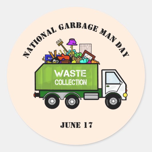 Stickers Jour des Garbage Man avec camion à ordure (Devant)