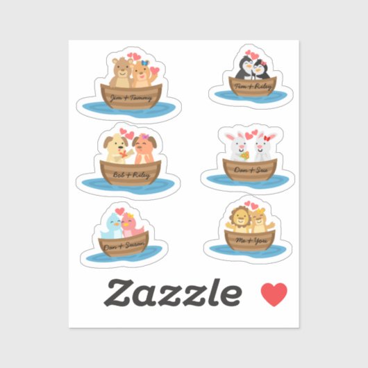 Stickers Jour des Valentines d'animaux mignons (Feuille)