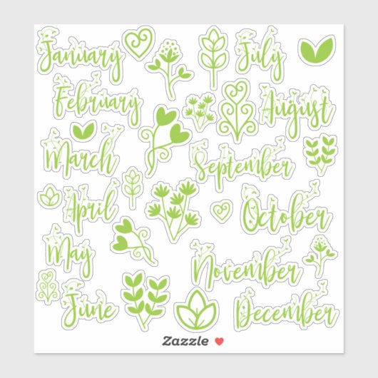 Stickers Journal feuille 12 mois en vert pelouse (Feuille)