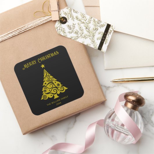 Stickers Joyeux Arbre de Noël noir (Cadeaux)