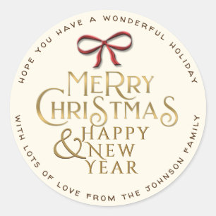 Stickers Joyeux Noël personnalisé avec Bow rouge