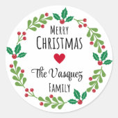 Stickers Joyeux Noël Wreath Nom Round (Devant)