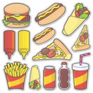 Stickers Junk Food Icon Set