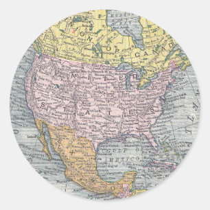 Stickers: Kaart van Noord-Amerika, 1921 Ronde Sticker