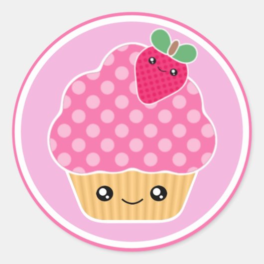 Stickers Kawaii Cupcake aux fraises roses (Devant)