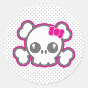 Stickers Kawaii Pink Ribbon Skull