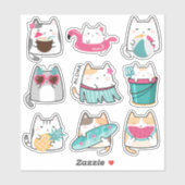 Stickers Kawaii Summer Hawaii Kitty Vinyl (Feuille)