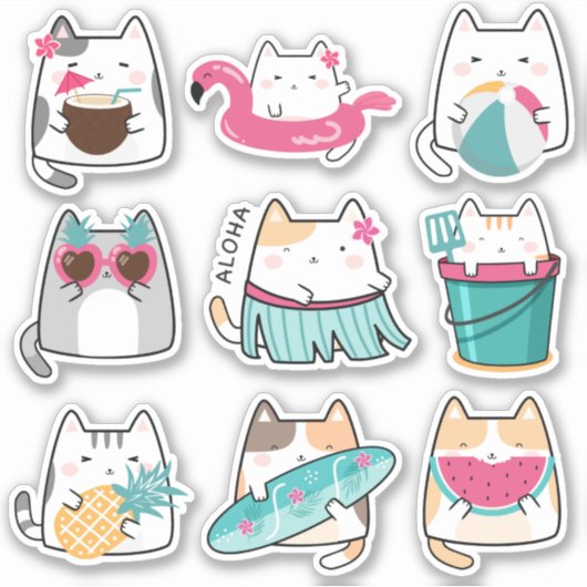 Stickers Kawaii Summer Hawaii Kitty Vinyl (Devant)