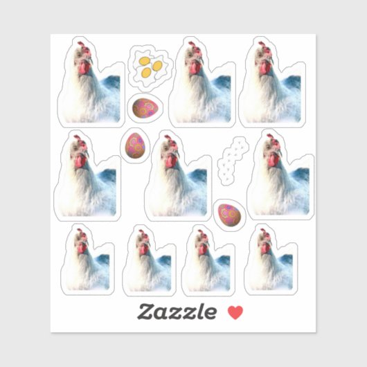 Stickers Kiss-Cut au poulet blanc mignon (Feuille)