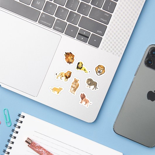 Stickers Lion (Ordinateur portable avec iPhone)