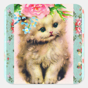 Stickers Little Kitten vintage Floral Shabby Chic